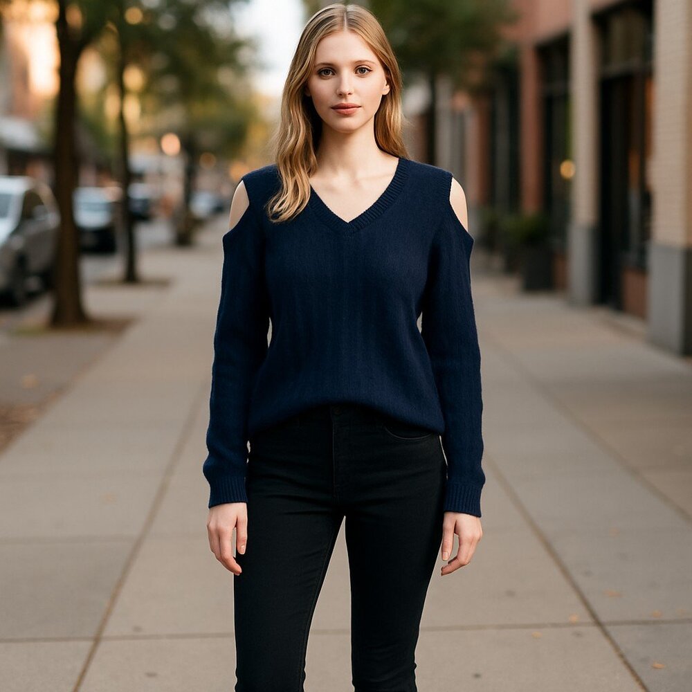 NWT Zara Alpaca And Wool Blend Oversized Sweater Navy Small